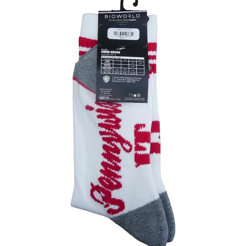 Bioworld IT The Movie Crew Socks Mens 10-13 White NWT Pennywise Clown Horror
